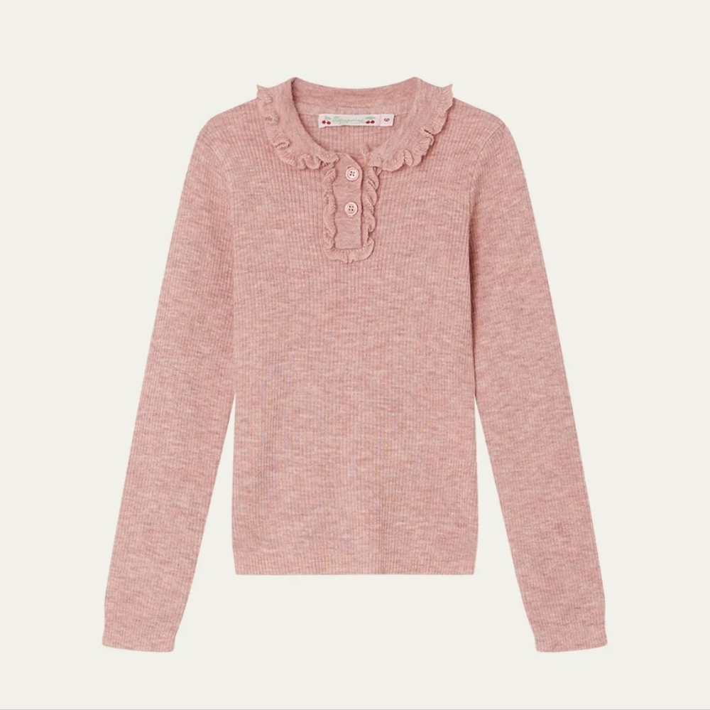 Bonpoint Girl's Light Pink Tiara Ruffle Wool Collar Sweater Size 8A